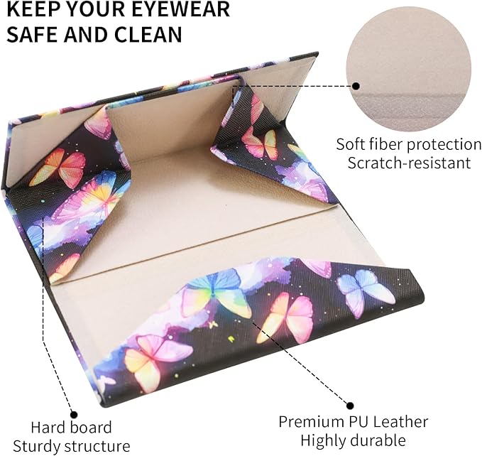 Foldable Glasses Case, Magnetic PU Leahter Sunglasses Case, Cute Hard Shell Folding Eyeglass Cases for Women Kids