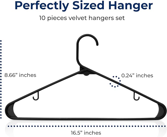 SereneLife Premium 10 Pack Plastic Hangers, Lightweight, Durable, Space Saving Clothes Organizers, Suitable for Shirts, Sweaters, Hoodies, Dresses, Kids Clothes, Good for Home Organization (Black)