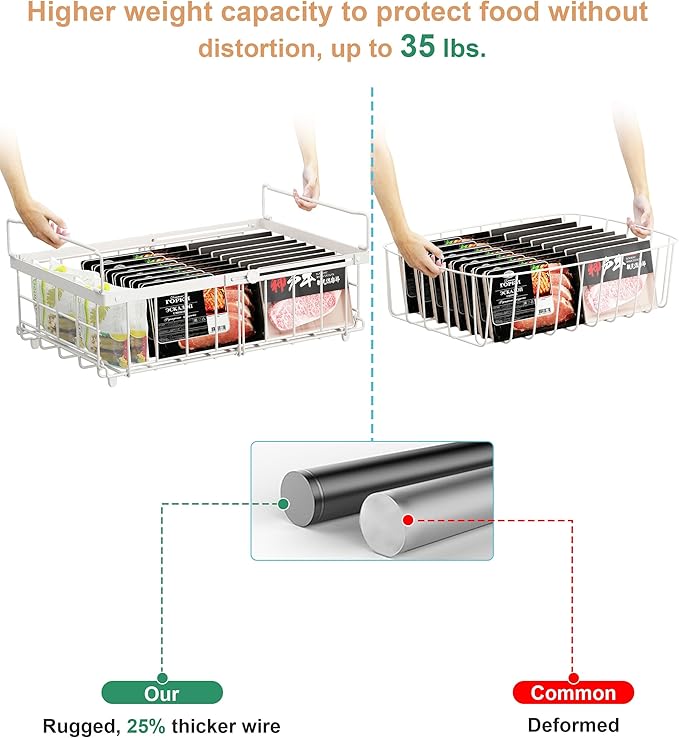 UMDONX 4 Pack Expandable Freezer Organizer Bins Large Freezer organizer Bins Stackable 11.4" Expand to 17.9", Fit 10 to 20 Cu.FT Black