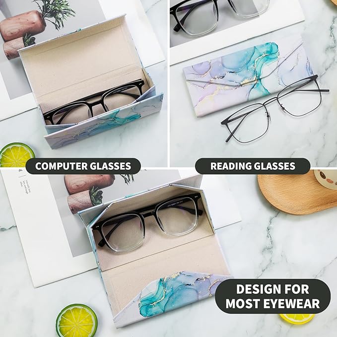 Foldable Glasses Case, Magnetic PU Leahter Sunglasses Case, Cute Hard Shell Folding Eyeglass Cases for Women Kids
