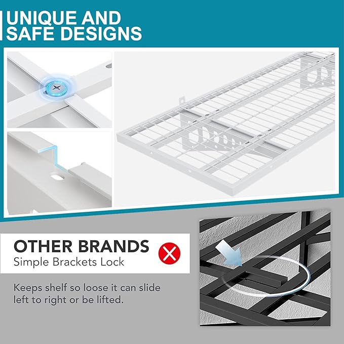 2-Pack 1.5×3.8ft Garage Wall Shelving, 18×45.6 inches Heavy Duty Wall Mounted Shelves, Garage Storage Shelf, 500 lbs Load Capacity, Black (White, 2 Pcs 1.5 * 3.8 ft)
