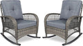 VIVIJASON 2 Piece Patio Wicker Rattan Rocker Chair, Outdoor Rattan Rocker Chair with Cushions & Steel Frame, All-Weather Rocking Lawn Wicker Furniture for Garden Backyard Porch (Grey)