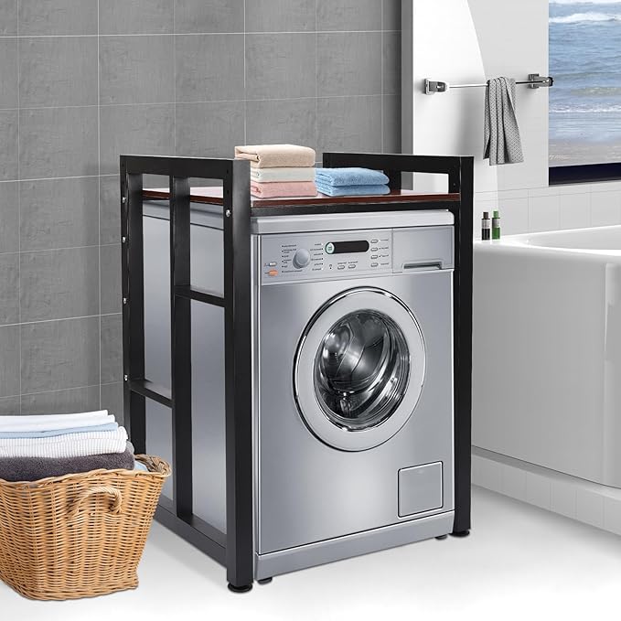 Over Washer and Dryer Shelves,Dryer Storage Shelf,Laundry Room Storage and Organizer Standing Shelf,Height Adjustable Laundry Room Shelves, Load-bearing Capacity 22lbs (Teak Color), KSA--297