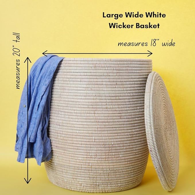 Storage & Organization, Decorative Baskets for your Home, Laundry Hamper, Baby Nursery Toys Bin, Living Room Blankets Storage, Towels Holder, Wicker, Woven, Lid, Wide, White, Set, 4pcs