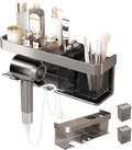 Hair Dryer Holder Wall Mounted,Blow Dryer Organizer,With shelf & individually removable Organizer box, Aluminum Blow Dryer Holder for Bathroom, Salon Organizers & Storage (Matte Grey, large)