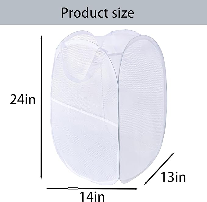 Foldable Mesh Popup Laundry Hamper,Laundry Basket Easy to Open and Fold for Dorm,Travel, College Dorms, and More (2 white)