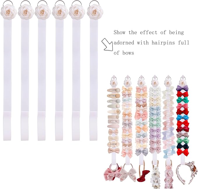 6PCS Bow Holder Hair Bow Organizer,Baby Decorative Hair Accessories Organizer,Flower Hair Clips Storage Bow Holder for Girls Hair Bows,Room Nursery Wall Hanging Decors (hua-6-B) (hua-6-B) (hua-6-B)