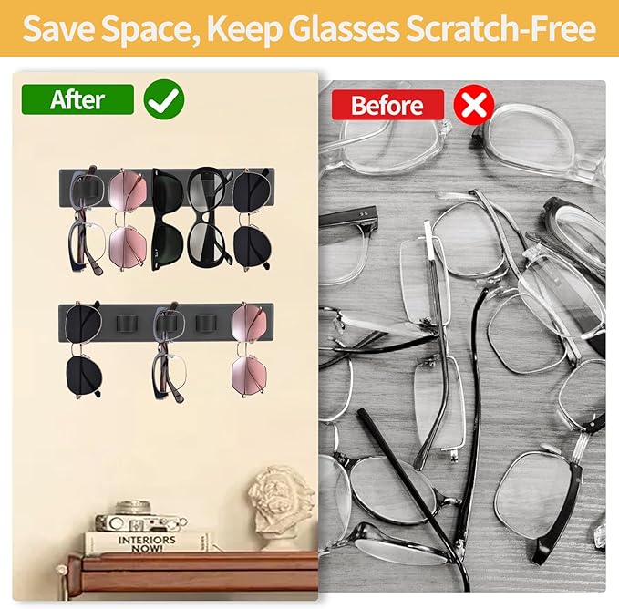 2 Pack Wooden Sunglasses Organizer Wall Mounted - Rustic Sunglass Holder for RV, Garage Door, Office & Home Decor - Glasses Storage Display Rack Gift for Women, Husband, Sunglass Lovers