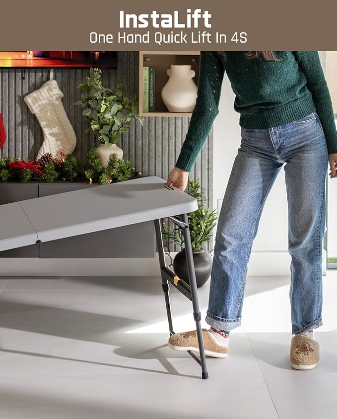 FanttikOutdoor 4ft Portable Folding Table, One-Handed Height Adjustment, 4 Heights, Gravity Lock, Carry Handle, Indoor Outdoor Heavy Duty Fold-in-Half Utility Table, Party, 2-Pack, Grey Zeta X4 Pro