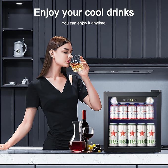 Antarctic Star Mini Fridge Cooler - 12 Bottle 48 Can Beverage Refrigerator Glass Door for Drinks or Beer Wine –Small Drink Dispenser for Home, Office or Bar, Electronic Temperature Control，1.3cu.ft.