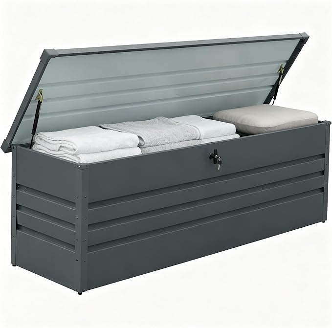 260 Gallon Waterproof Outdoor Storage Box, Extra Large Outside Metal Deck Storage Box for Patio Cushions, Garden Tools, Pool Supplies