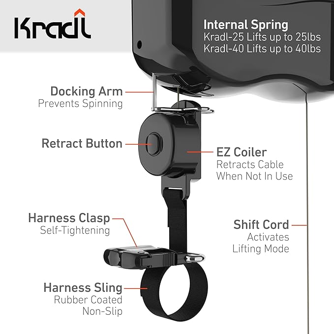 Kradl - Ceiling Mount Bike Lift and Rack. Bicycle Storage Hoist Without Electricity, Clumsy Ropes or Pulleys.