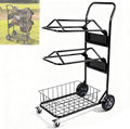 2 Tier Rolling Saddle Rack Cart with Basket,32" ×17",Foldable Horse Tack Cart with Wheels, Load 220 Lbs Capacity, Heavy Duty Horse Trailer Organizer, for Moving, Organize Tack