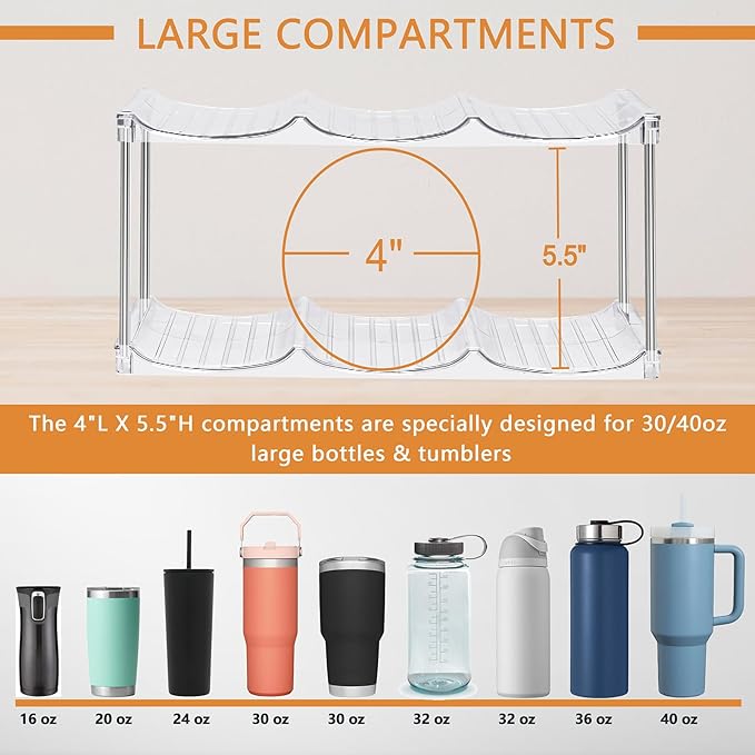 HOMECOR Water Bottle Organizer for Stanley 40 oz Tumbler - Large Stackable Water Bottle Holder for Cabinet, Pantry Kitchen Organizers and Storage for Stanley Cup Accessories, Tumbler Storage Organizer