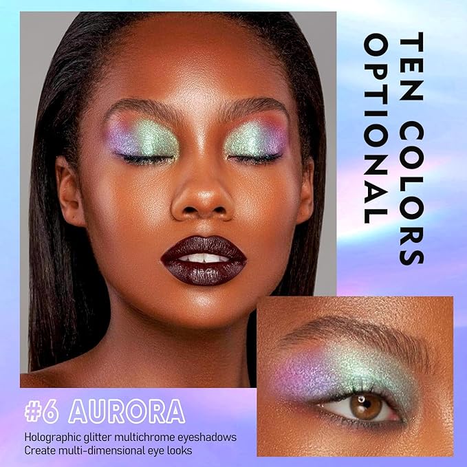 MAKI YIKA 3Pc Glitter Eyeshadow Liquid Multichrome Eyeshadows Long Lasting, Metallic Chameleon Eye Shadow Smudgeproof Holographic Eye Topper Glitters (#1+6+7)