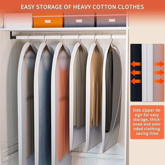 Clear Garment Bags for Hanging Clothes,48in Dress Clothing Suit Bags Coat for Sweater Closet Storage Dress Hanging Garment Translucent Clothes Covers Protecting Dusts(6-Pack)