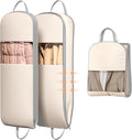 DIMJ 2 Pack 43" Garment Bags for Hanging Clothes - Space Saving Compression Suit Bag Travel with Handles Window, Washable Carry Clothing Storage Cover for Dress, Coats, Down Jacket, Shirts