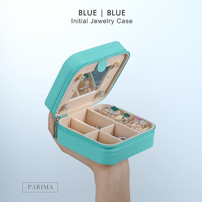 Parima Travel Jewelry Organizer Box - Small Case for Women, Mini Jewelry Box - Letter Z, Aqua Blue