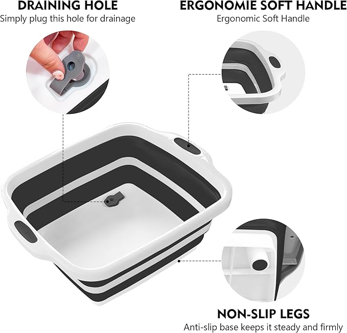8L/16L BBQ Prep Tub with Cutting Board, Lid & Complimentary Mitts/Gloves – Collapsible Bucket for BBQ, Marinade, Picnic, Camping, Meat Prep – Orange/Black (Black, X-Large)