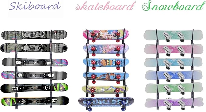 Skateboard Wall Mount, Skate Board Wall Display Hanger Rack, Snowboard Wall Mount Ski Holder,Deck Wall Longboard Rack Storage(6-layers)