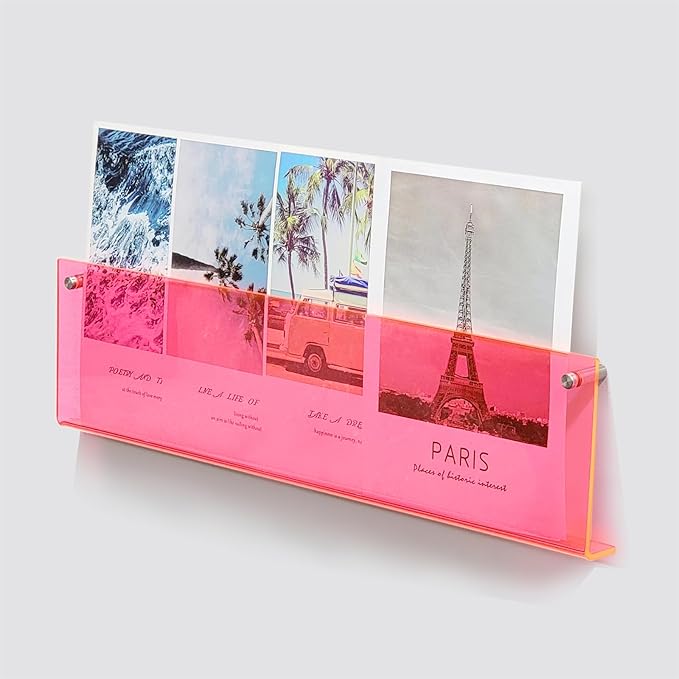 ROYALITA 2-Pack Acrylic Magazine Holder Brochure Holder, 17" Record Holder Magazine Rack, Fashion Hanging Bookshelf Literature Storage Rack for Waiting Room, Living Room, Office, Pink 17 Inch