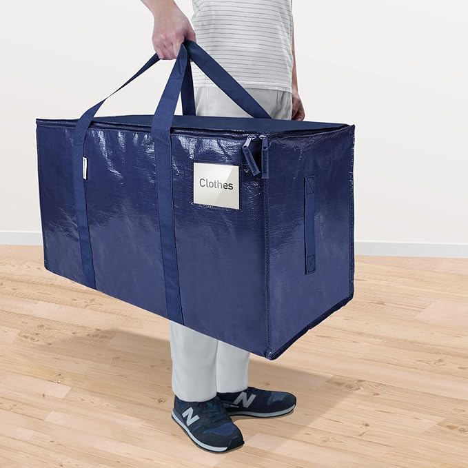 TICONN 2 Pack Extra Large Moving Bags with Zippers & Carrying Handles, Heavy-Duty Storage Tote Moving Boxes for Space Saving (2 Pack, Navy)