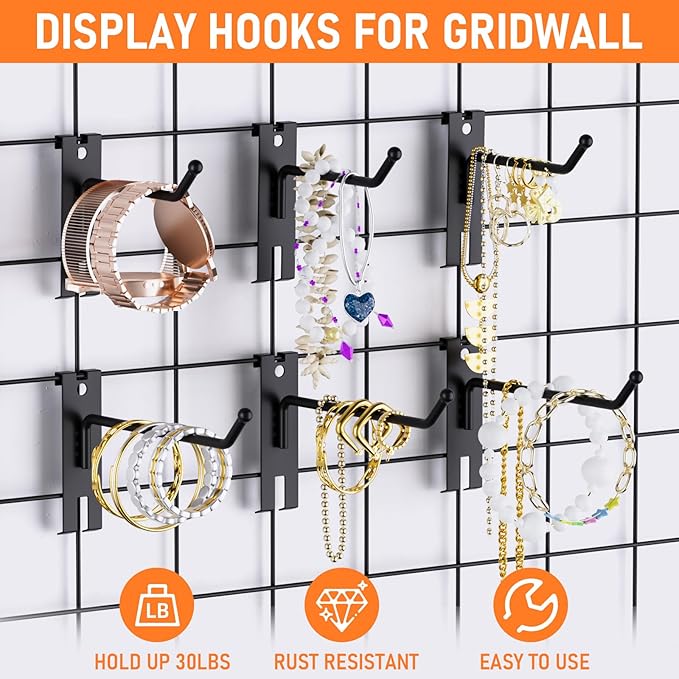 INCLY 4/6/8 Inch Gridwall Hooks, 60 Pack Heavy Duty Black Display Hooks for Grid Wall Panels, Grid Wall Accessory for Storage Display Clothes in Retail Shop Garage