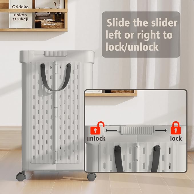 UAK Laundry Basket with Wheels, Collapsible Plastic Laundry Hamper with Handle, Foldable Laundry Basket Organizer for Laundry and Bathroom (Light Grey, XXXL)