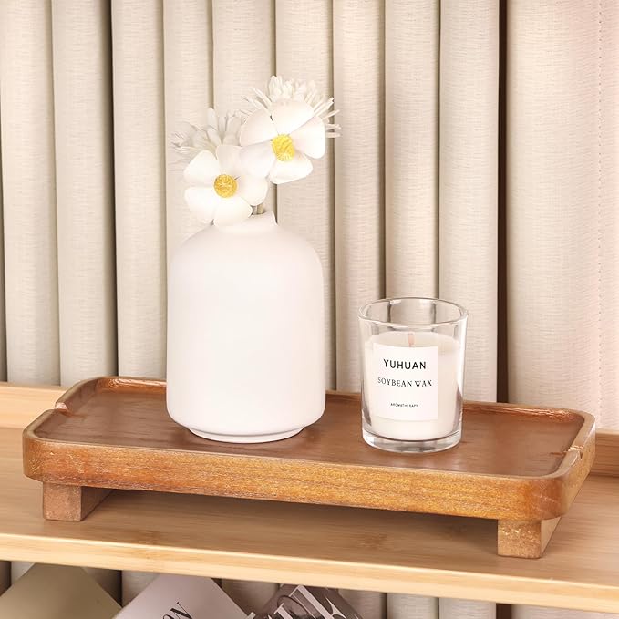 Wood Riser Small Decorative Tray Sink Soap Dish, Vanity Tray Pedestal Stand 10 * 4.5 inches (Light Brown)