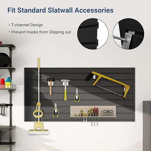 4FT x 2FT Black PVC Slatwall Panel, Modern Wall-Mounted Garage Storage System, 1 Shelf, 75 lbs Weight Capacity
