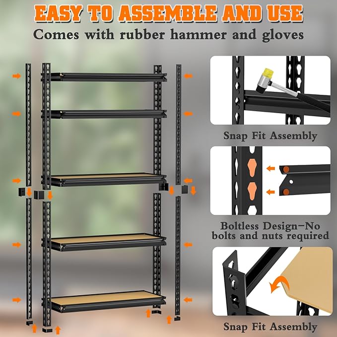 LEVELEVE 5-Tier Heavy Duty Storage Shelving Unit, 2020 lbs Capacity, Adjustable Metal Utility Shelf, 48" L x 18" W x 73" H for Garage, Kitchen, Pantry, Basement, Bathroom, Laundry,2 Pack