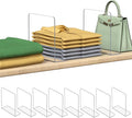 Shelf Dividers for Closet Organization: 8 Pack 10" Tall X 8.4" Deep Acrylic Clear Vertical Shelves Separators - Adhesive Adjustable Easy to Install Remove - Handbags/Clothes/Towel Storage