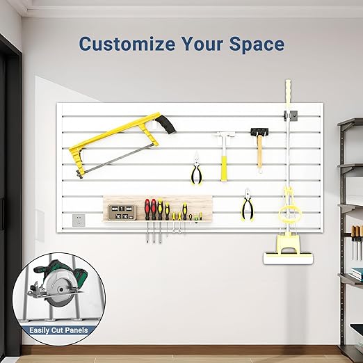 4FT x 2FT Modern White PVC Slatwall Panel, Wall Mounted, 1 Shelf, Garage Storage, 75 lbs Weight Capacity