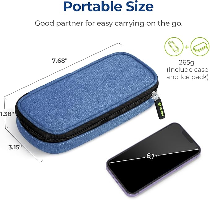 AUVON Insulin Pen Cooler Travel Case with 2 * 90g TSA Approved Ice Packs, Diabetic Medication Insulated Cooling Bag for Insulin Pens and Diabetic Supplies Storage, Compact for Daily Life and Trips