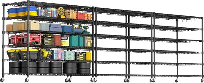 PrimeZone 6 Tier 80.7" H x 55.5" W x 24" D Wire Shelving with Wheels 3600lbs NSF Certified Storage Shelves Heavy Duty Metal Shelf Adjustable Rolling Rack Commercial Garage Restaurant Warehouse 3pcs