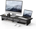 Fenge Monitor Stand with Drawer, 2 Tiers Dual Monitor Riser for Desk, 35 Inch Computer Stand for 2 Monitors, Desk Shelf for Home, Office, Laptop, PC, TV, Printer