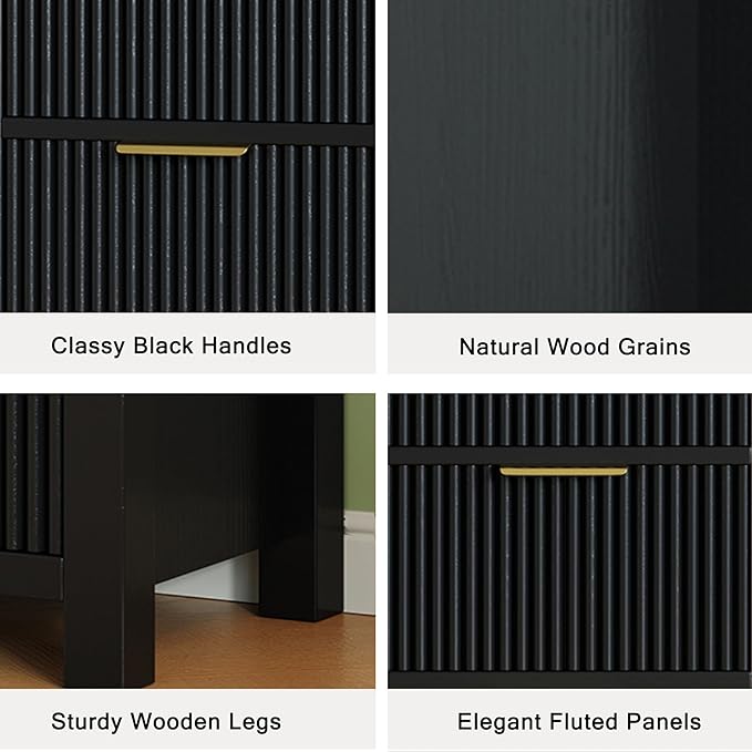 Mid-Century Modern Tall Wooden Dresser with 8 Spacious Drawers, Entryway Storage Chest with Smooth Metal Handles, Bedroom Clothes Organizer for Entryway, Office, and Small Spaces, Black X2