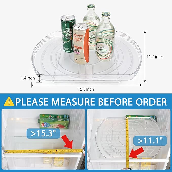 FIRJOY Lazy Susan Turntable for Refrigerator, Square Turntable Organizer for Fridge Cabinet, Pantry, Countertop (15.3" x 11.1" Rectangle 2 Pack - Clear)