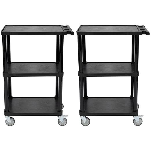 Pearington 3-Tier Compact Multi-Purpose Utility Cart with Lockable Wheels and Ergonomic Handle, Black, 2 Pack