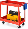 Goplus 2-Tier Utility Cart, Heavy Duty Commercial Service Tool Cart w/Handle, 220 lbs Max Support, Rolling Mechanic Metal Tool Cart Storage Organizer for Home, Garage, Warehouse