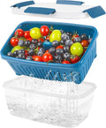 68oz Berry Keeper Fruit Storage Container for Fridge, Fresh Food Produce Saver Containers with Removable Drain Colander, Vegetable Lettuce Keeper Bowl Refrigerator Organizer, PRESS TO OPEN CLOSE LID