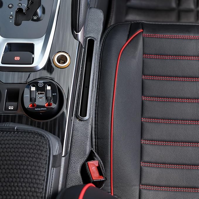2 Pack Car Seat Gap Filler with Storage Box,Car Console Gap Filler,Fill the Gap Between Seat and Console,Prevent Things from Dropping,Convenient to Storage Keys and Phone(Black2)