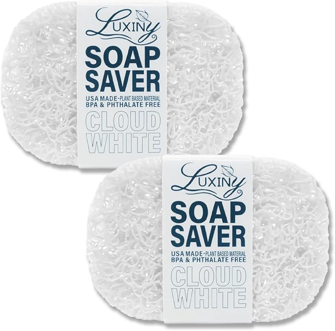 Soap Savers for Bar Soap, American Made by Luxiny, Lifts Soap in Soap Dishes & Shower Soap Holders - Handmade Soap Lasts Longer - Made from Plant Based Materials (White - 2 Pack)