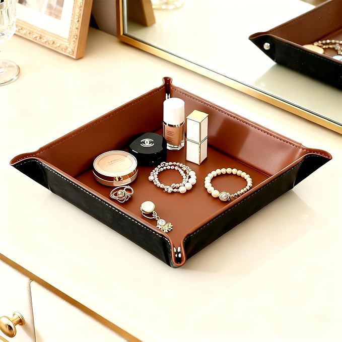 Valet Tray Organizer, 5.5" Square Catch All Tray for Men & Women - for Nightstand, Entryway,Desk & Dresser Top | Jewelry & EDC Holder for Watches, Rings, Keys, Wallet, Phone, Glasses