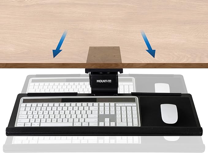 Mount-It! Under Desk Keyboard Tray – Adjustable Slide-Out Keyboard Drawer with Tilt & Swivel, 26.4" One-Piece Platform with Wrist Rest, Ergonomic Pull-Out Keyboard Holder