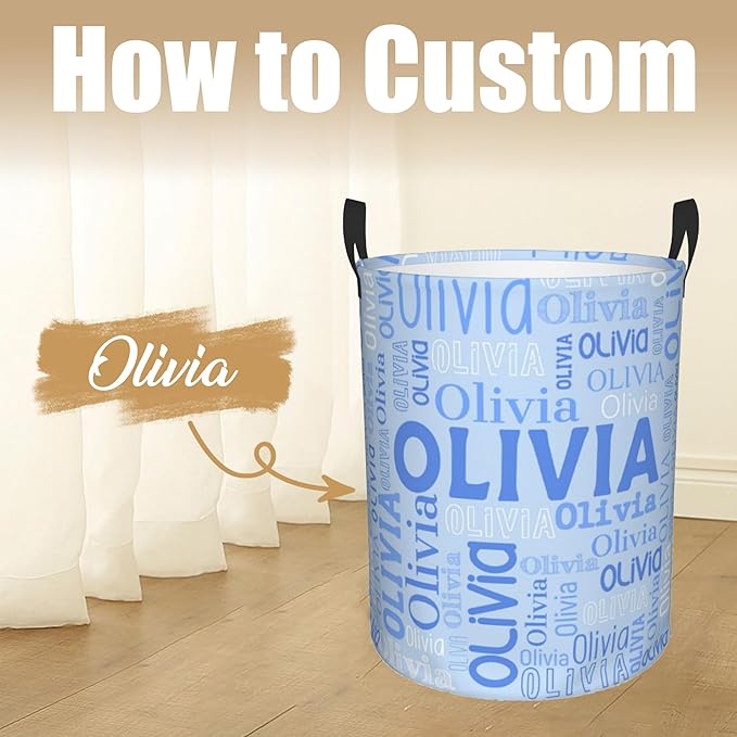Custom Name Laundry Hamper, Personalized Laundry Basket with Name for Boys Girls Kids Men Women, Customized Name Dirty Clothes Basket Gifts for Clothes Toy Bathroom Bedroom Laundry Room Dorm