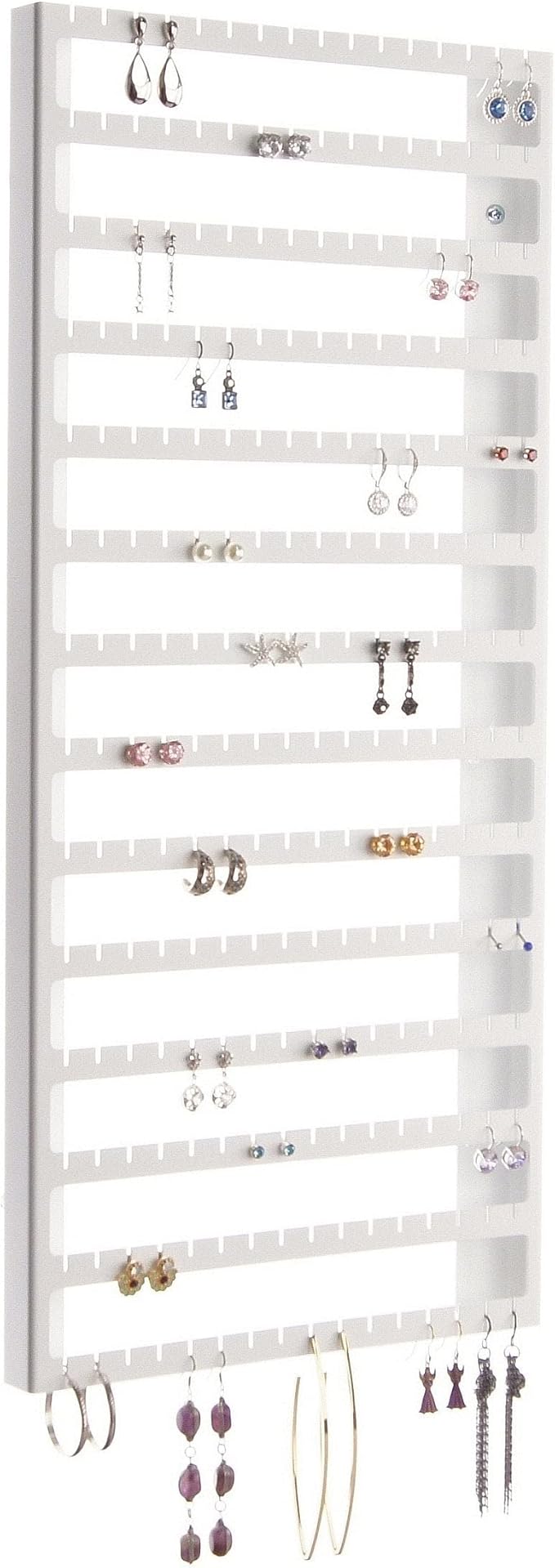 Angelynn's Wall Mounted Earring Holder Organizer Display for Women Small Earrings ONLY, Post Stud Dangle Pierced Earrings, Hanging Closet Jewelry Storage Rack, Luka Large White 9"x20"