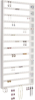 Angelynn's Wall Mounted Earring Holder Organizer Display for Women Small Earrings ONLY, Post Stud Dangle Pierced Earrings, Hanging Closet Jewelry Storage Rack, Luka Large White 9"x20"