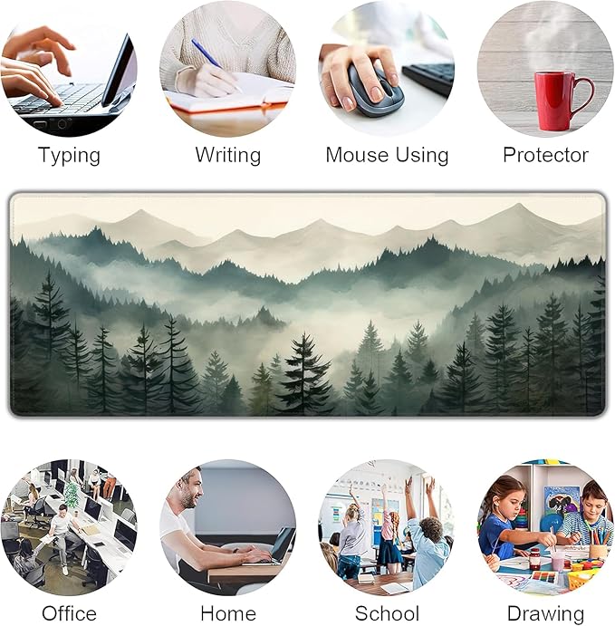 Misty Forest Large Mouse Pad,Gaming Keyboard Desk Pad,Extended Mouse Mat Non-Slip Rubber Base with Stitched Edges for Office Game Home XL 31.5"x11.8"
