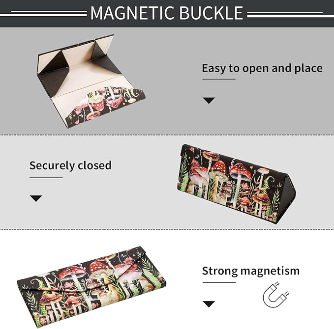 Foldable Glasses Case, Magnetic PU Leahter Sunglasses Case, Cute Hard Shell Folding Eyeglass Cases for Women Kids